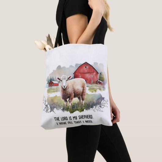 Waterverf Schaap met religieus citaat Tote Bag (Dichtbij)