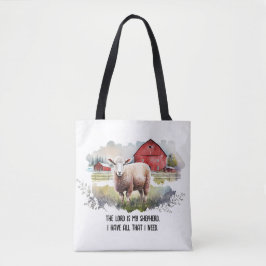 Waterverf Schaap met religieus citaat Tote Bag