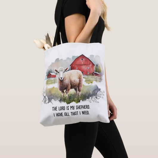 Waterverf Schaap met religieus citaat Tote Bag (Dichtbij)