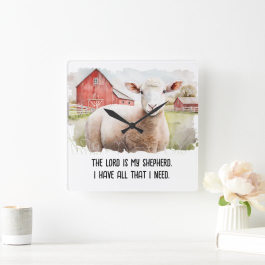 Waterverf Schaap met religieus citaat Vierkante Klok (Huis)