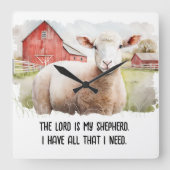 Waterverf Schaap met religieus citaat Vierkante Klok (Voorkant)