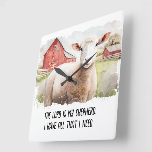 Waterverf Schaap met religieus citaat Vierkante Klok (Hoek)