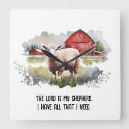 Waterverf Schaap met religieus citaat Vierkante Klok