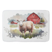 Waterverf schaap met rode schuur badmat (Voorkant)