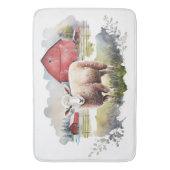 Waterverf schaap met rode schuur badmat (Voorkant Verticaal)
