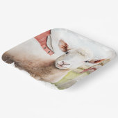 Waterverf schaap met rode schuur papieren bordje (Gebogen)