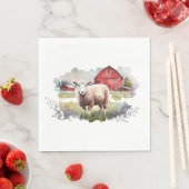 Waterverf schaap met rode schuur servet (Insitu)