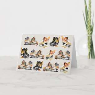 Waterverf Schaatsen met herfstbladeren Kaart