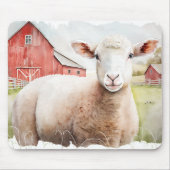 Waterverf schapen en rode schuur muismat (Voorkant)