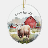 Waterverf Schapen met Rode Schuren Keramisch Ornament (Links)