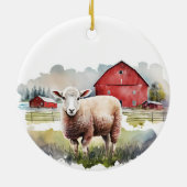 Waterverf Schapen met Rode Schuren Keramisch Ornament (Achterkant)