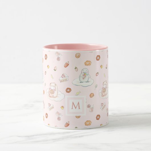 Waterverf Schapen Pinguïn Desserts Roze Monogram Mok (Midden)