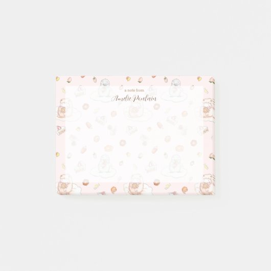 Waterverf schapenpinguïn in snoep droom roze naam post-it® notes (Voorkant)