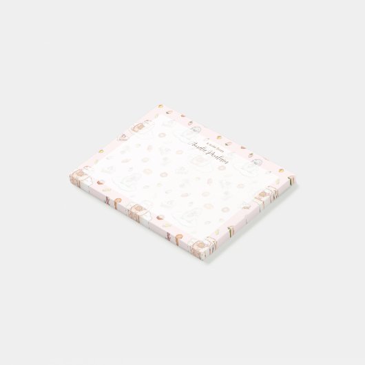 Waterverf schapenpinguïn in snoep droom roze naam post-it® notes (Schuin)