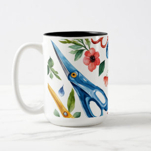 Waterverf Scharen & Wilde Bloemen Naadloos Patroon Tweekleurige Koffiemok