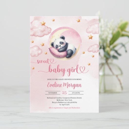 Waterverf schattig baby panda meisje baby shower kaart (Staand voorkant)