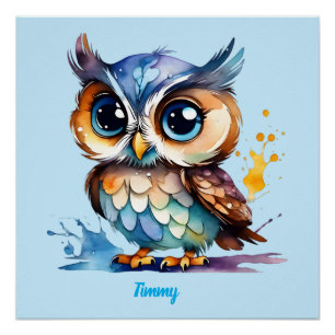 Waterverf Schattig Baby Uil Perfect Poster