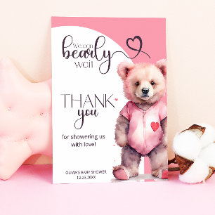 Waterverf schattig beer Baby shower Dank u Kaart