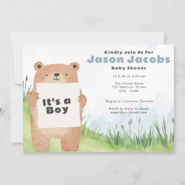 Waterverf schattig Beer Het is een Boy Baby shower Kaart