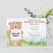 Waterverf schattig Beer Het is een meisje roze Bab Kaart (Staand voorkant)