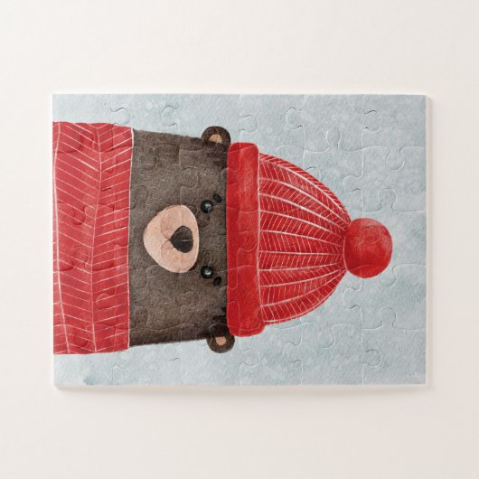 Waterverf schattig beer. Kerstbos Legpuzzel (Horizontaal)