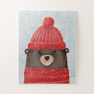 Waterverf schattig beer. Kerstbos Legpuzzel