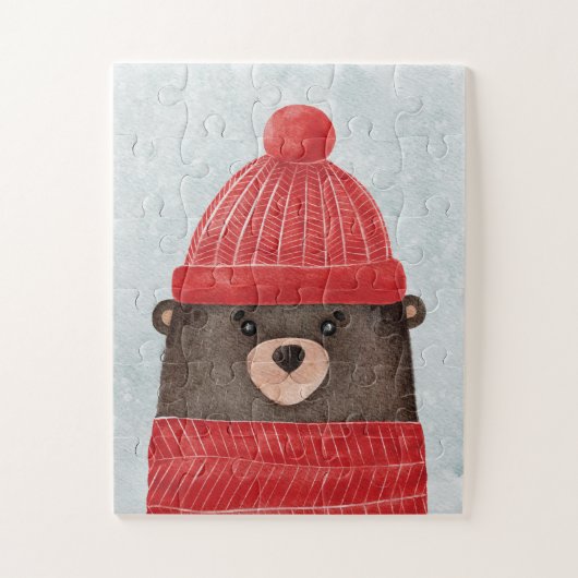 Waterverf schattig beer. Kerstbos Legpuzzel (Verticaal)