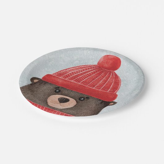 Waterverf schattig beer. Kerstbos Papieren Bordje (Gekanteld)