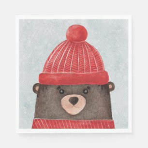 Waterverf schattig beer. Kerstbos Servet