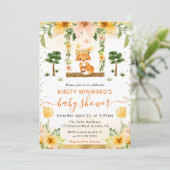 Waterverf Schattig Bloemig Vos Babyshower Kaart (Staand voorkant)