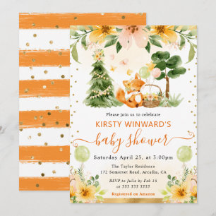 Waterverf Schattig Bloemmotief Vos Babyshower Kaart