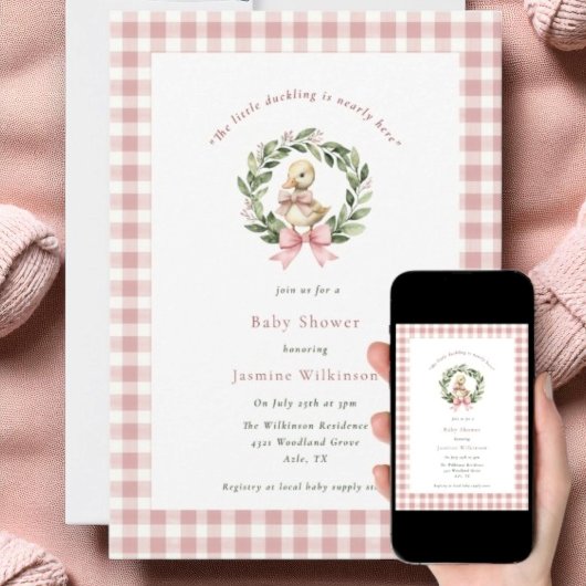 waterverf schattig Duckling Roze Baby shower Kaart