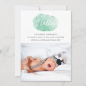 Waterverf schattig groen. Genderneutrale geboorte Aankondiging (Voorkant)