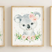 Waterverf Schattig Koala Blush Roze Bloemenwand Poster