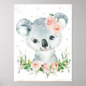 Waterverf Schattig Koala Blush Roze Bloemenwand Poster (Voorkant)