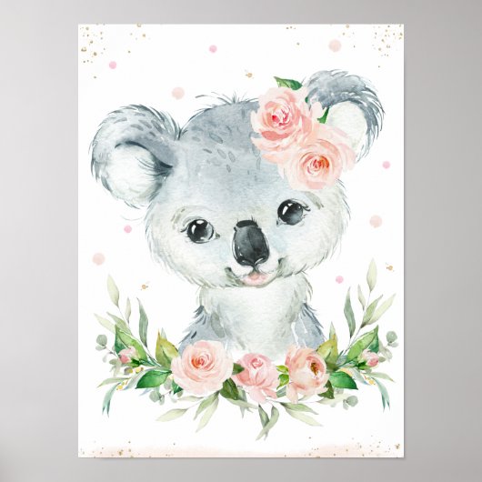 Waterverf Schattig Koala Blush Roze Bloemenwand Poster (Voorkant)