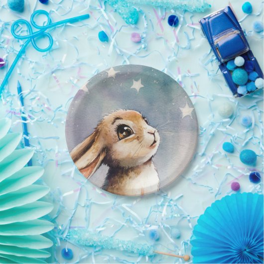 Waterverf schattig konijn papieren bordje (Feest)