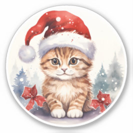 Waterverf schattig lachende kitten cat in wintersn sticker