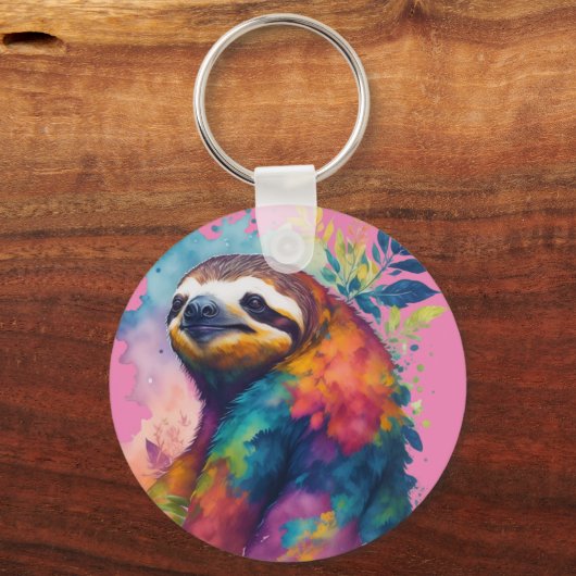 Waterverf schattig luiaard roze sleutelhanger (Voorkant)