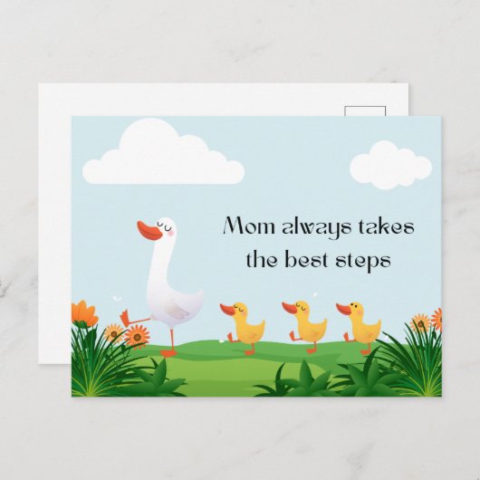  waterverf schattig moeder eend met haar kinder feestdagenkaart (Voorkant / Achterkant)