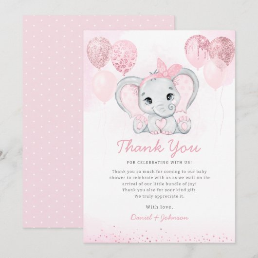 Waterverf Schattig Olifant Baby shower Dank u Kaart (Voorkant / Achterkant)