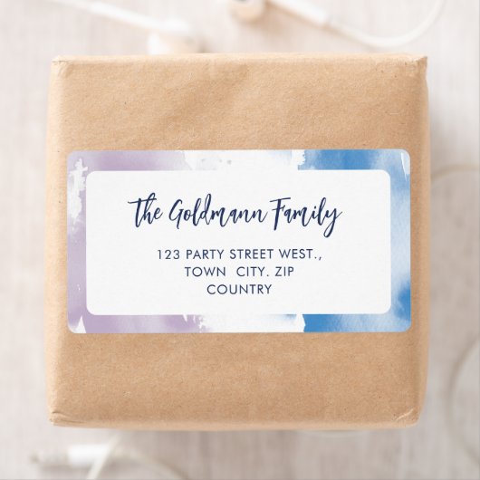 WATERVERF schattig paarse blauw modern script Etiket (Insitu)