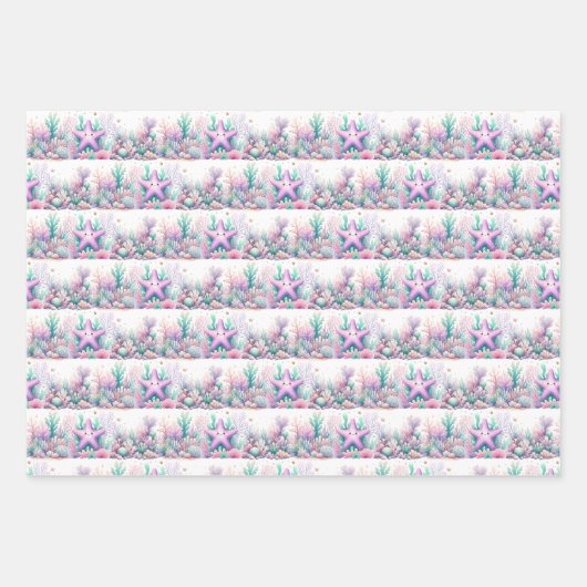 Waterverf schattig paarse en turquoise zeemeermin inpakpapier vel (Voorkant 3)