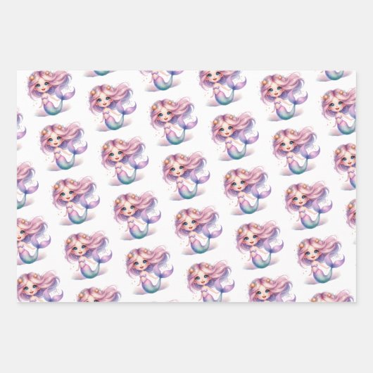 Waterverf schattig paarse en turquoise zeemeermin inpakpapier vel (Voorkant)