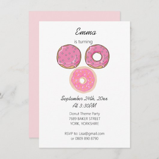 Waterverf Schattig Roze 3 Donuts Verjaardagsthema Kaart (Voorkant / Achterkant)