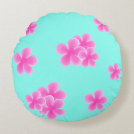 Waterverf schattig roze aqua blauw patroon rond kussen