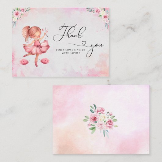 Waterverf schattig roze baby shower notitiekaartje (Voorkant / Achterkant)