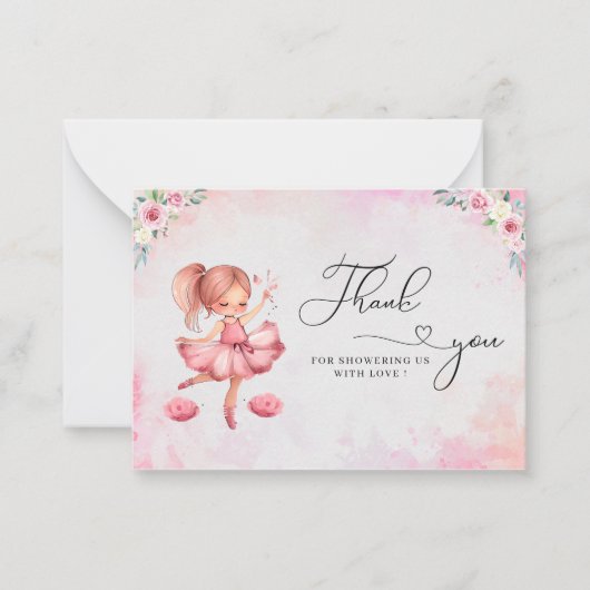 Waterverf schattig roze baby shower notitiekaartje (Voorkant)