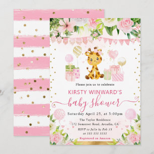 Waterverf Schattig Roze Jungle Giraffe Babyfeestje Kaart