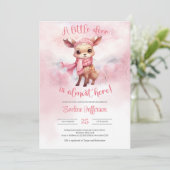 Waterverf schattig roze rendier winter meisje kaart (Staand voorkant)